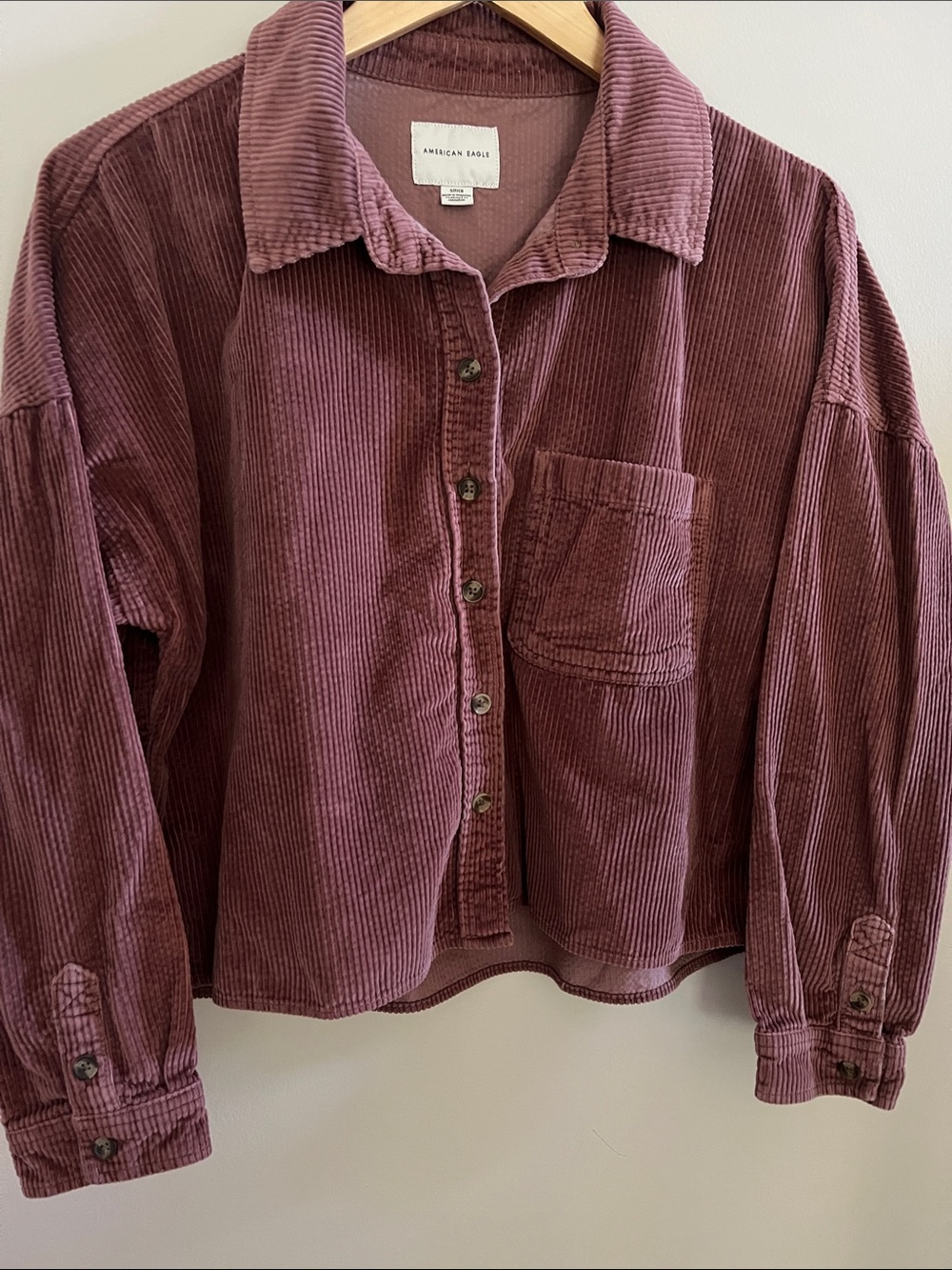 American Eagle Cropped Corduroy Button Front Shirt size small
